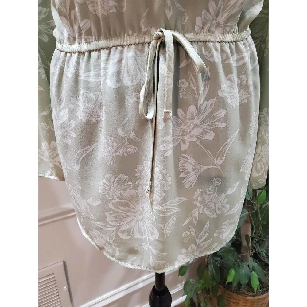 Orange Kiss Women's Green Floral Pockets 1/2 Zip Long Sleeve Top Blouse Size 2X - Image 4