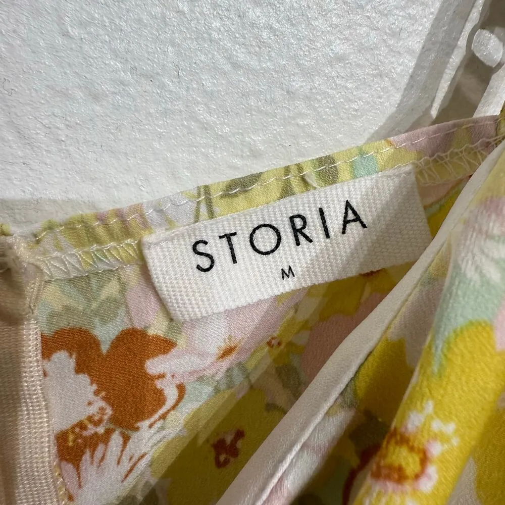 Storia Yellow Floral Tiered Romper Sz M - Image 5