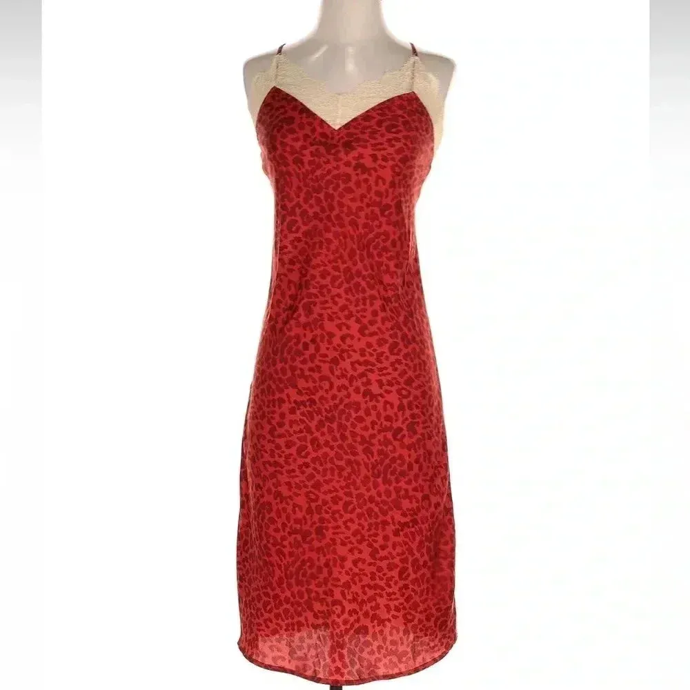 Love Stories Free People Luna Red Leopard Print Slip Size XS Intimates Lingerie Black - Image 4