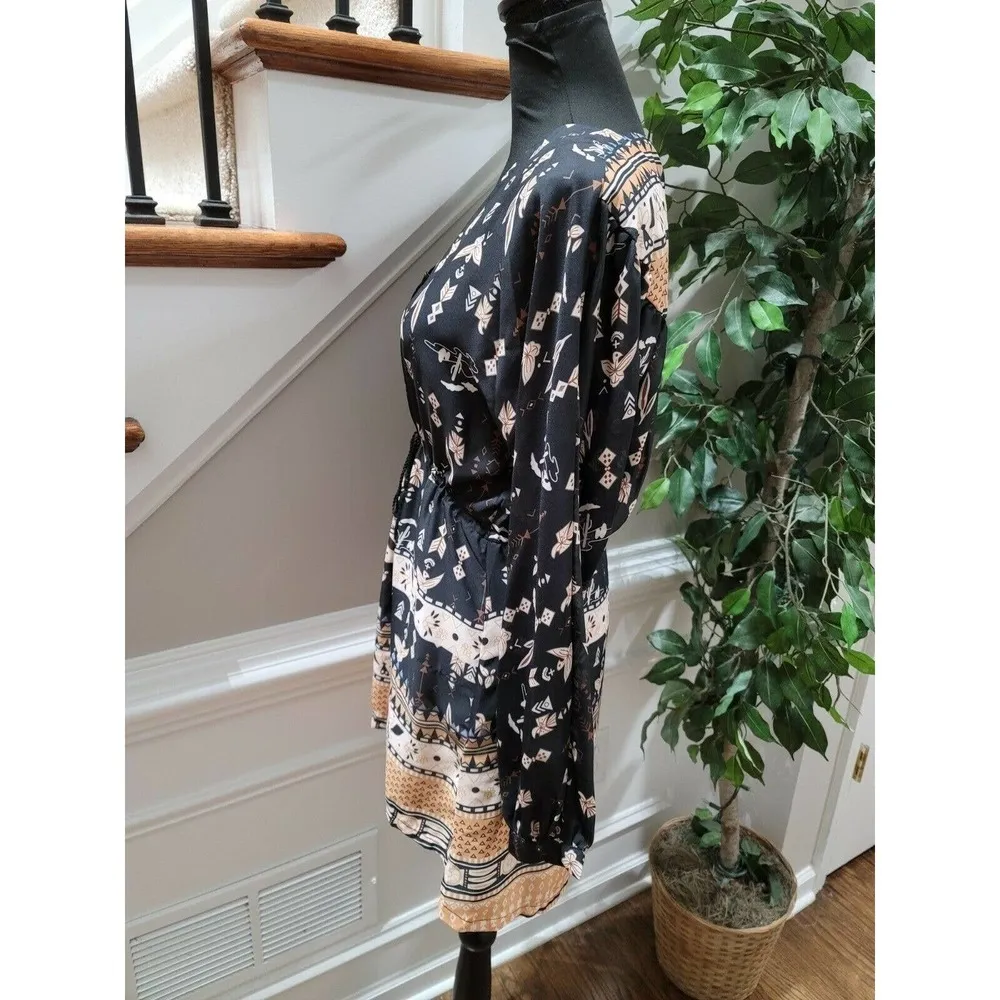 Zaful Women's Black 100% Cotton V-Neck long Sleeve Knee Length Dress Size Medium - Image 6