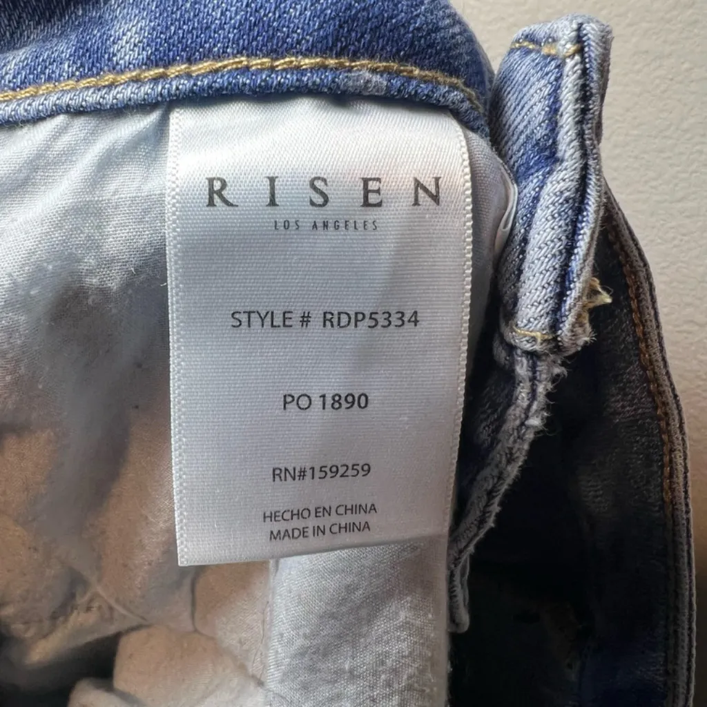 RISEN Women's High Rise Crossover Straight Leg Blue Medium Wash Stretch Sz 31x29 - Image 14