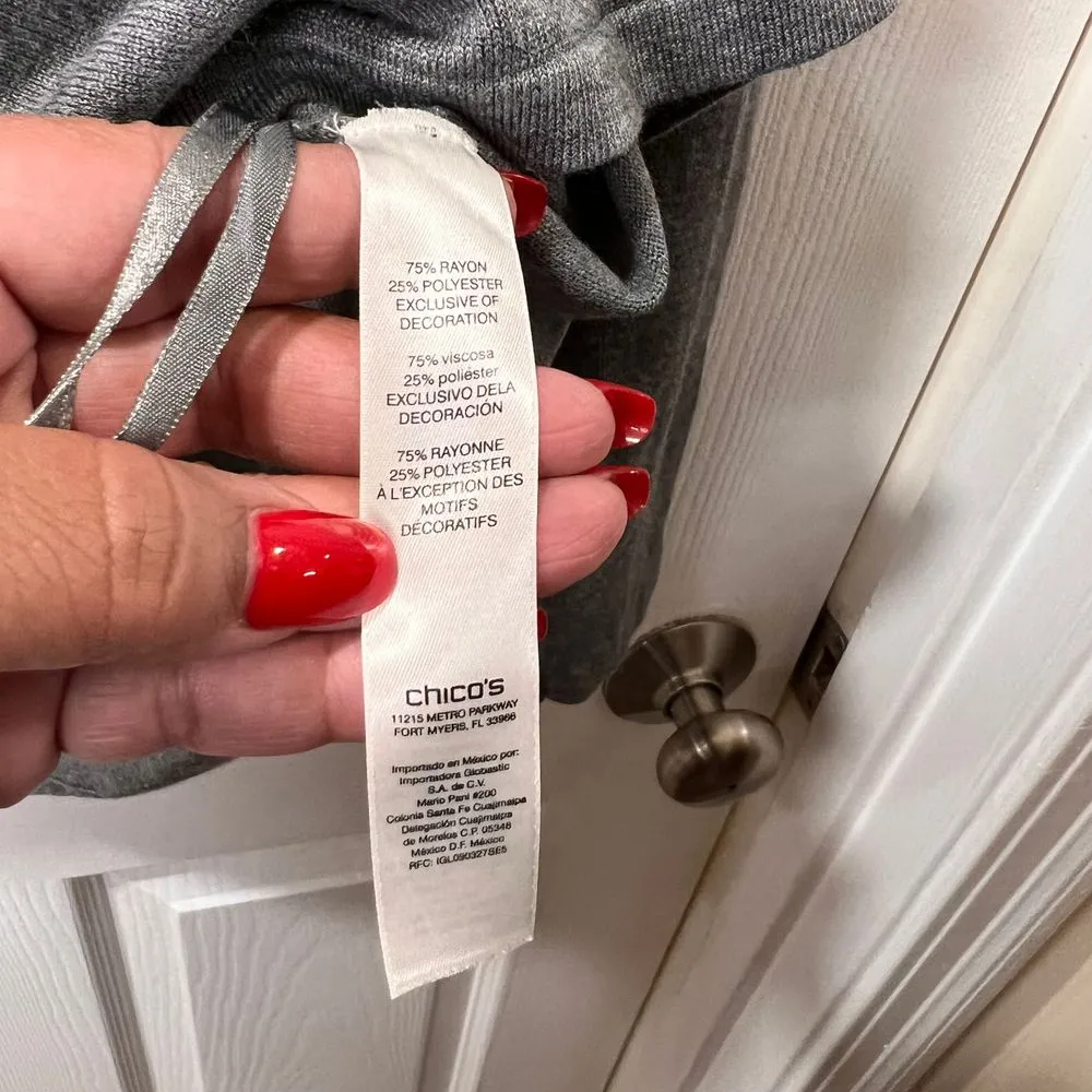 Chico's Gray Long Sleeve‎ Casual Sweater Top with Zipper Back Detail - Image 3