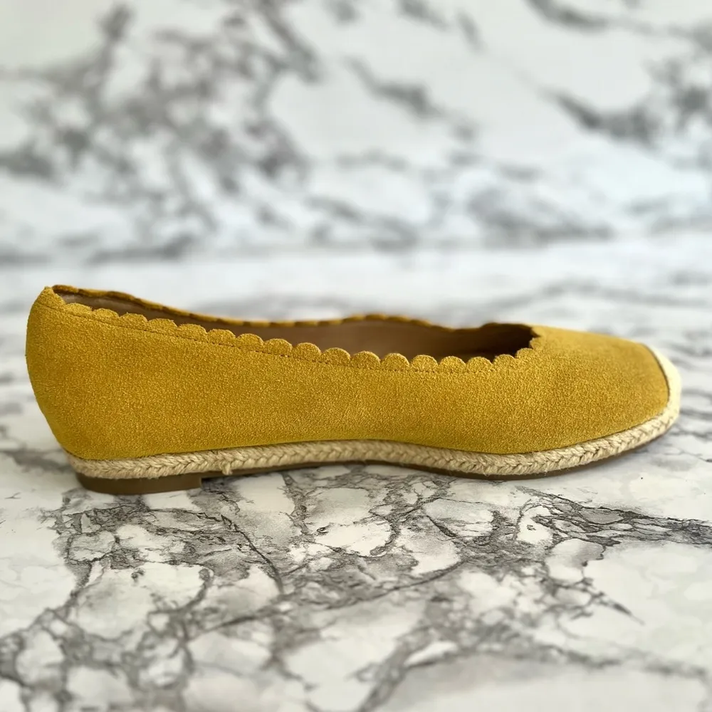 Isaac Mizrahi Live Suede Flats Jute Scalloped Edge Mustard Yellow 8 - Image 6