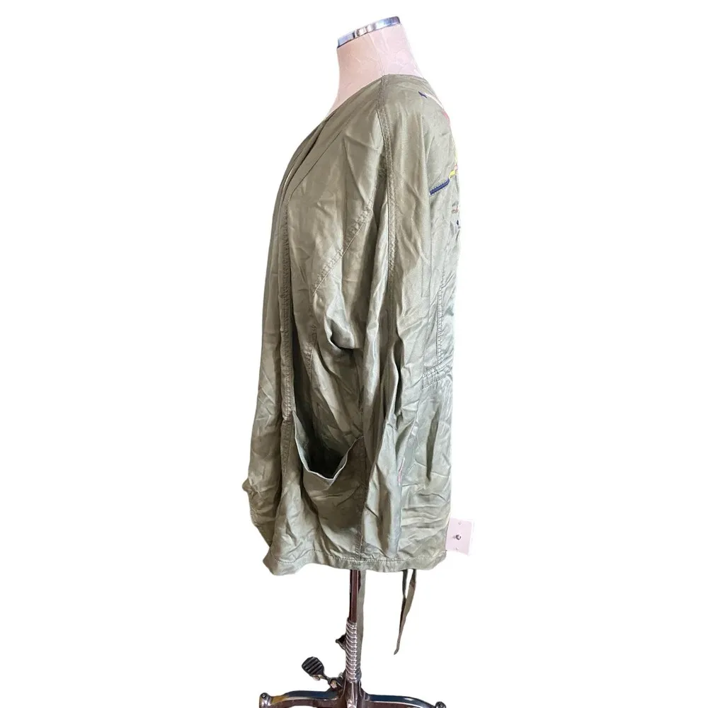 Finn Embroidered Draped Trench Jacket in Olive Green Size 1X - Image 7