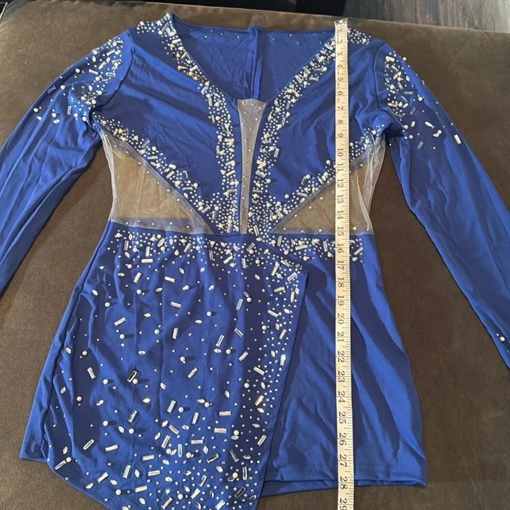 Women’s Blue Sparkly Long Sleeve V - Image 8