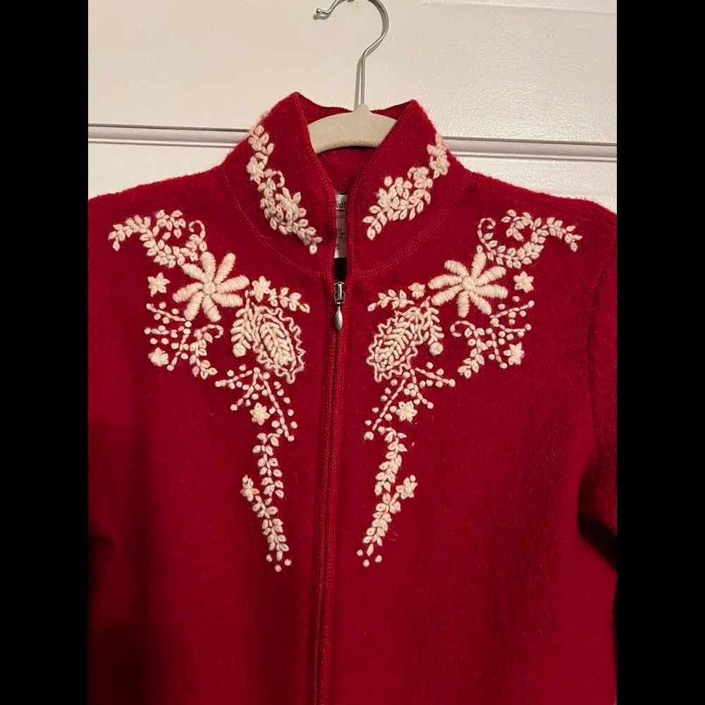Coldwater Creek Red Embroidered Wool Jacket - Size S - Image 3