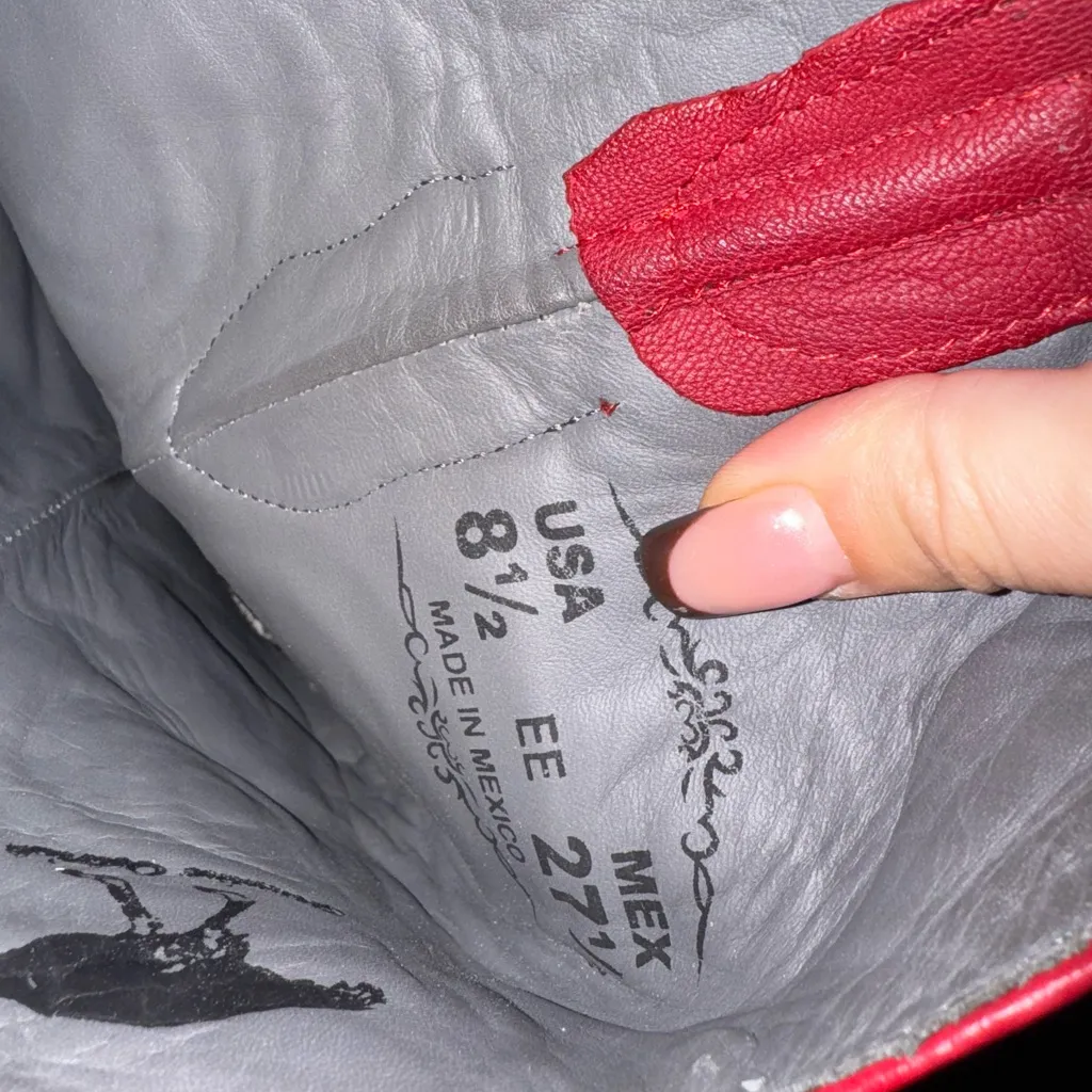 Vintage Los Altos Leather Ostrich Cowboy Boots Size 8.5M 9.5W in Red - Image 7