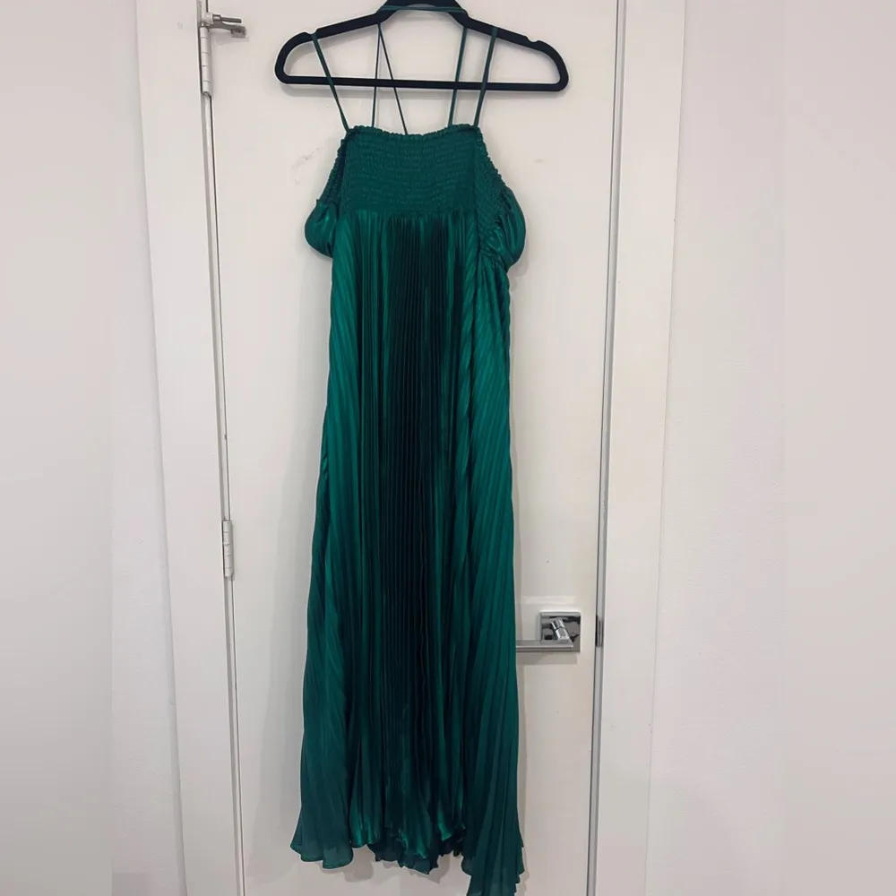 NEW Anthropologie Reiss Roya Women's Halter Neck Pleat Midi Dress Emerald Green - Image 7