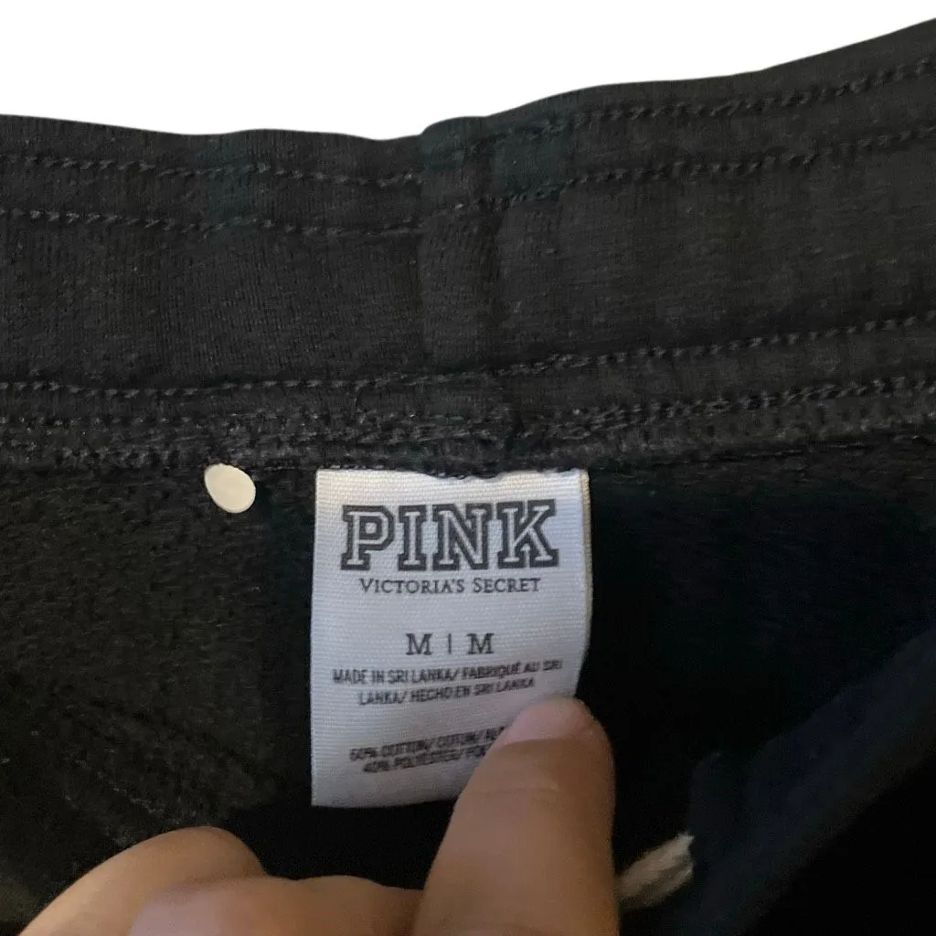 PINK Black Drawstring Sweatpant Joggers Medium Cozycore loungewear #758 - Image 4