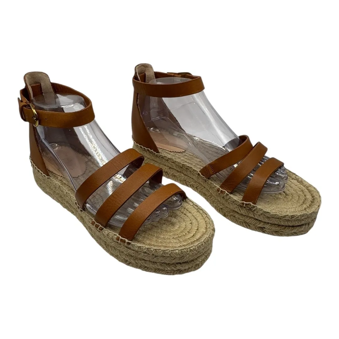 J Crew Shoes Women 9.5 Brown Leather Grace Gladiator Espadrille Platform‎ Sandal - Image 3