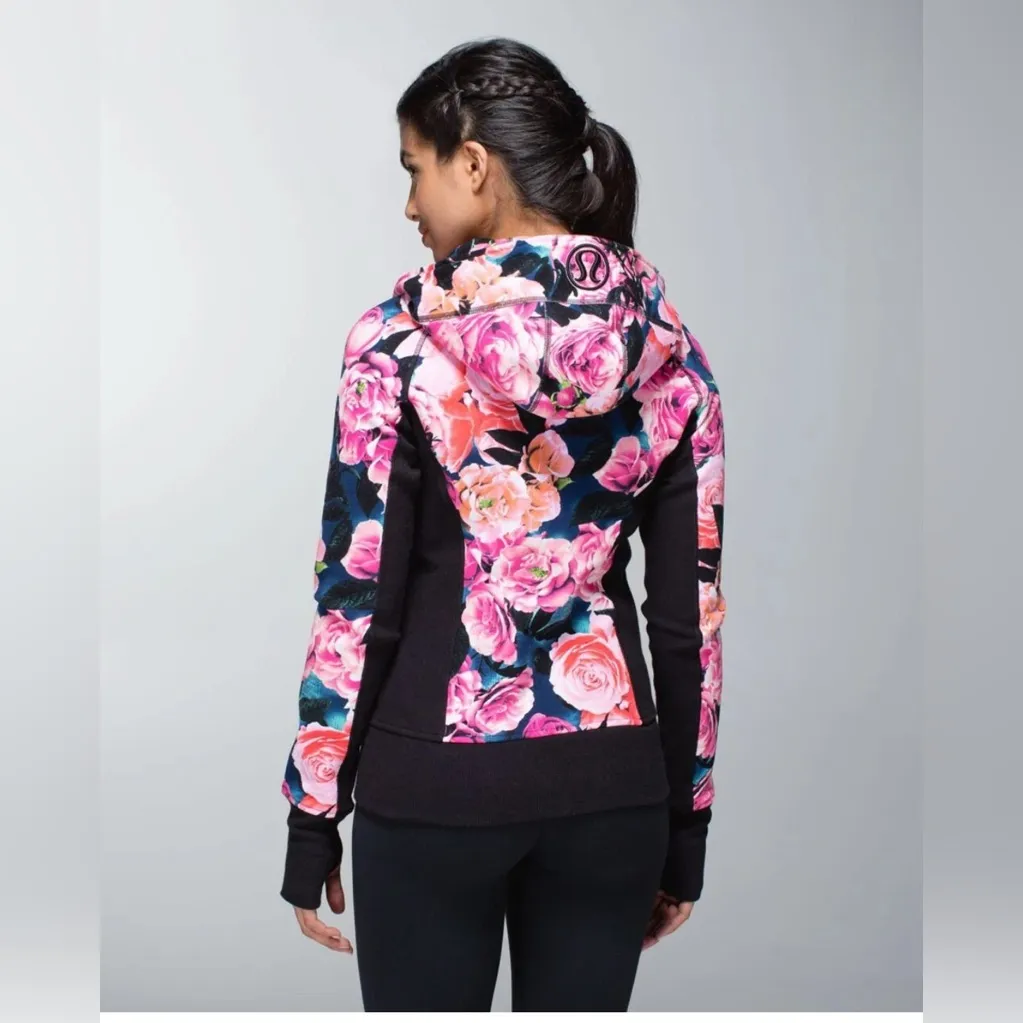 Lululemon Secret Garden Vintage Pink Floral Scuba Zip Hoodie Jacket Size 6 - Image 3