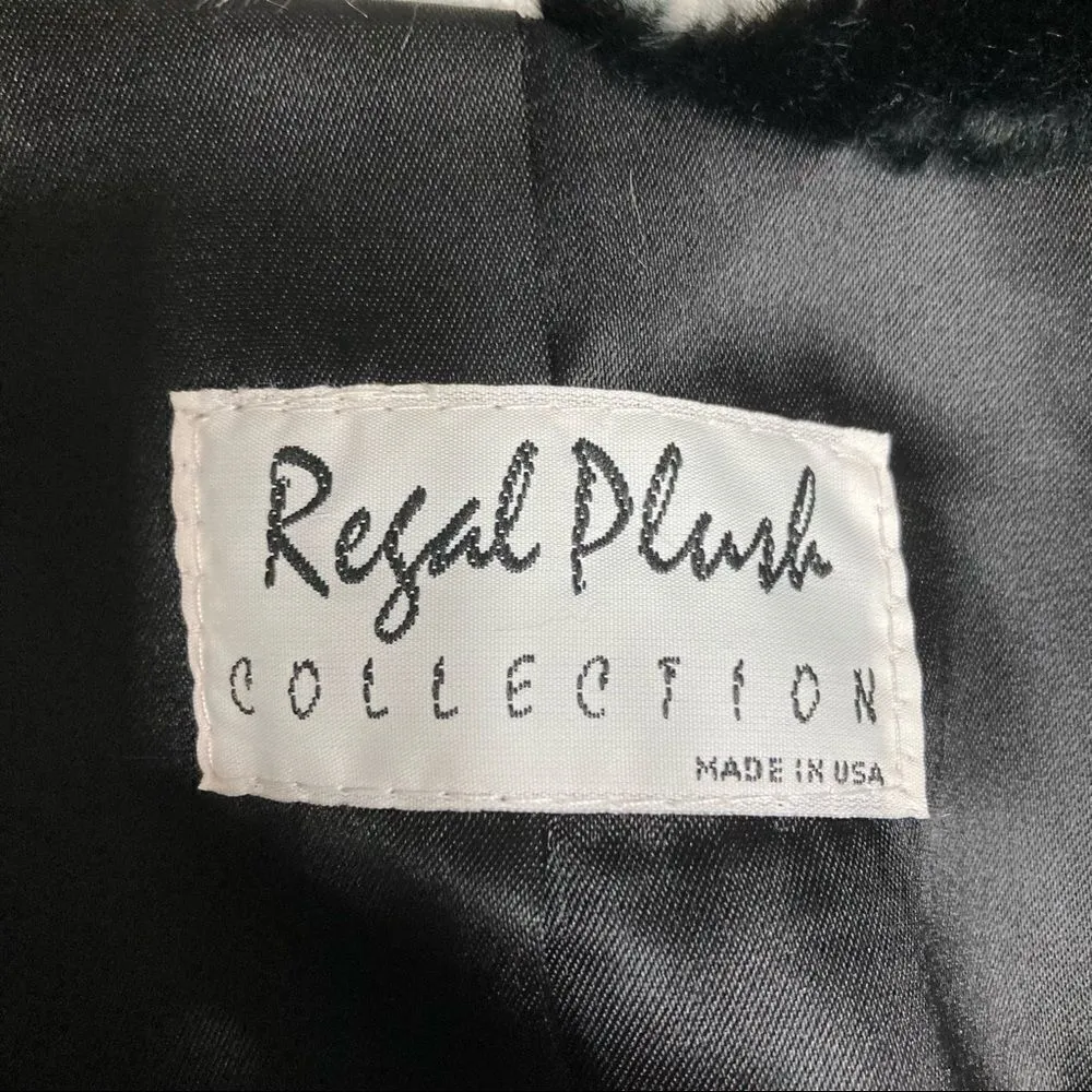 Vintage 80s‎ 90s Faux Fur Faces Print Wrap Midi Coat New With Tags Oversized Black Size M - Image 4