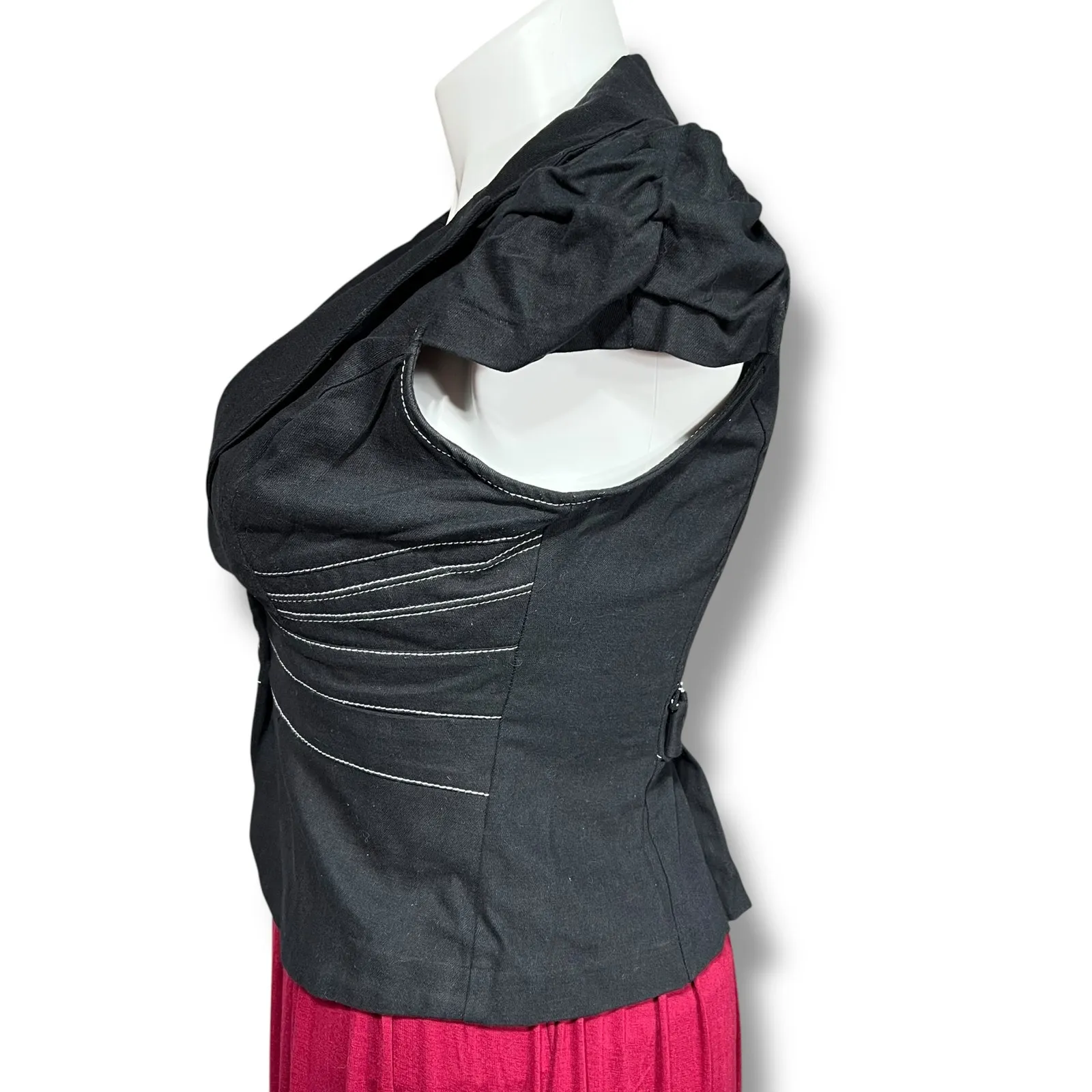 Y2K My Michelle Womens Blazer Suit Jacket Short Sleeve Fitted Button Close Black - Image 4