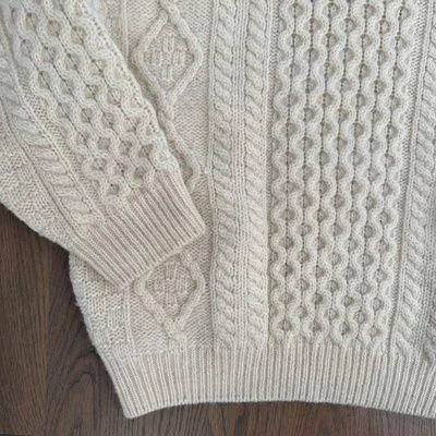 Vintage Celtic Country 100% Wool Irish Cable Knit Crew Neck Sweater Cream Large - Image 2