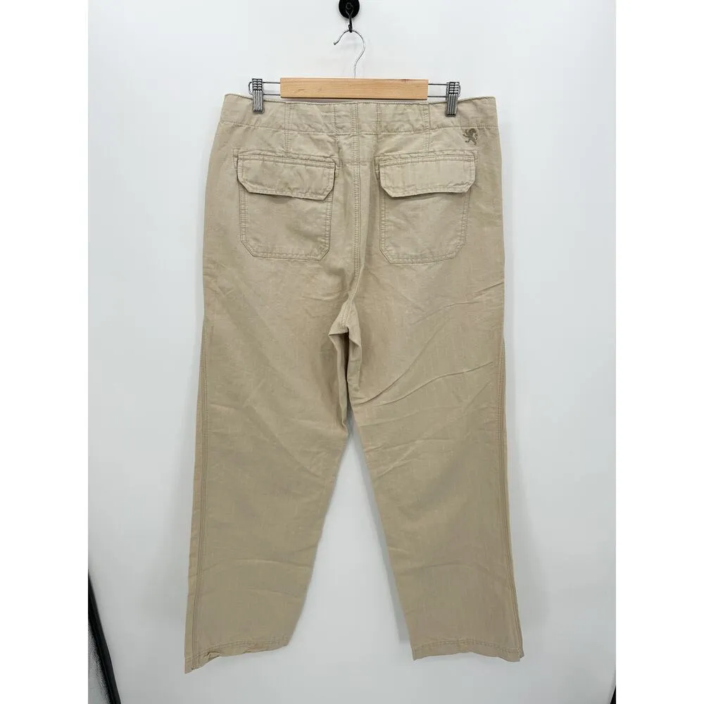 Vintage Express Khaki Pants Women Medium Drawstring Wide Leg Y2K 90s Linen Blend - Image 2