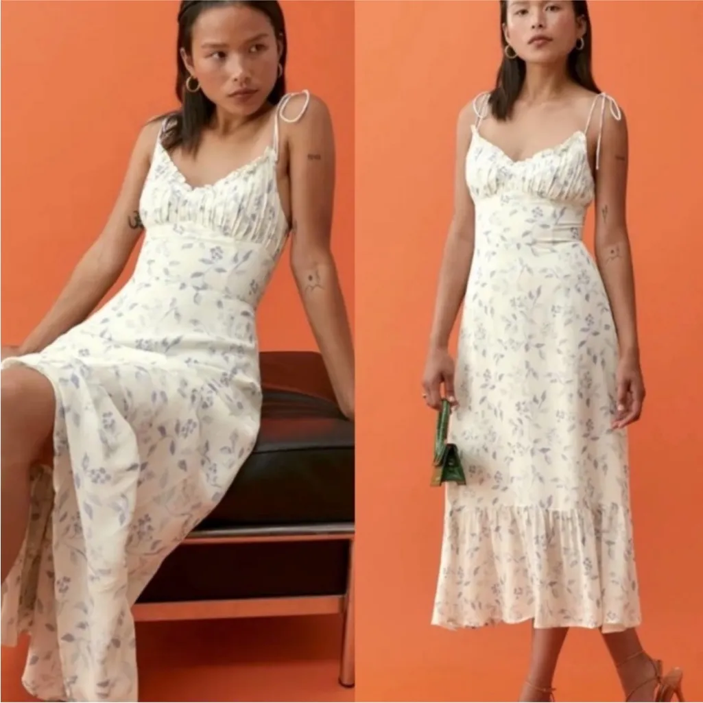 Reformation Embry Midi Dress in Laurel Blue and White Size 10 - Image 2