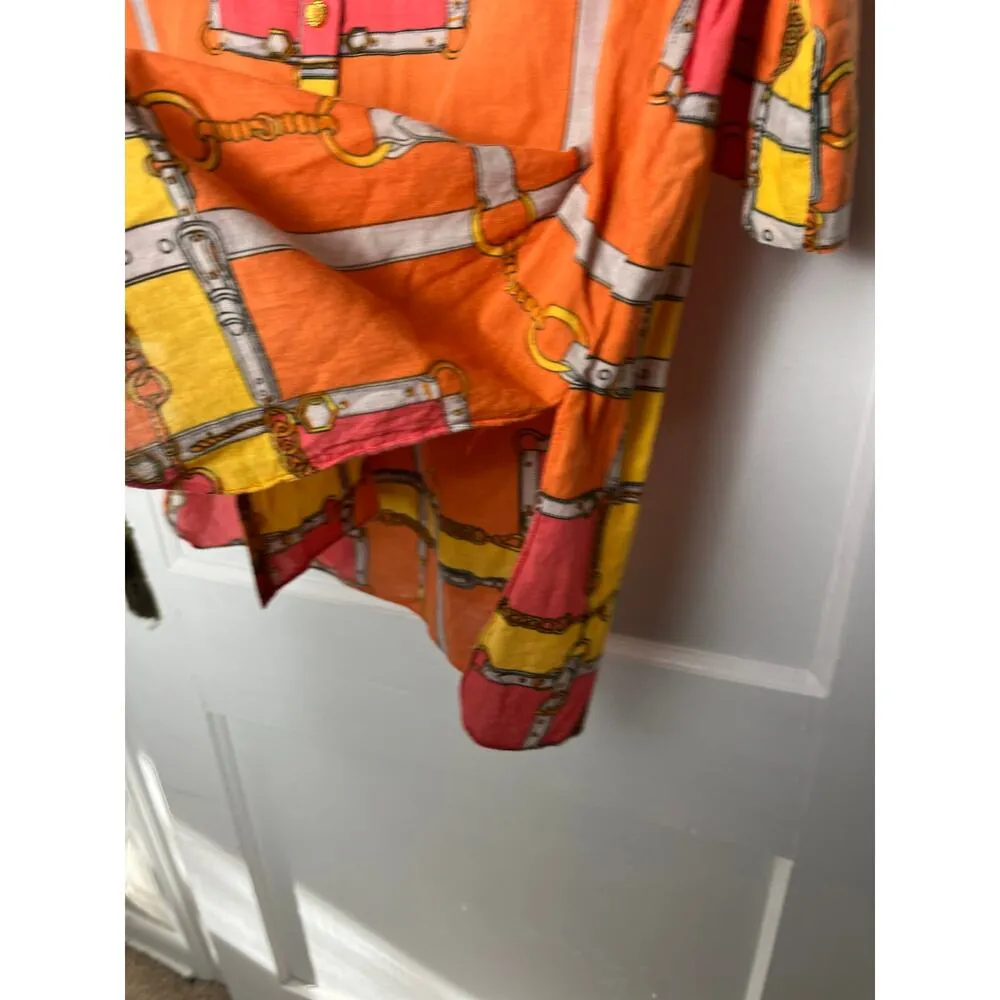 Vipavadee Women's Orange Equestrian Lightweight Horse Bit Button Blouse Large - Image 5