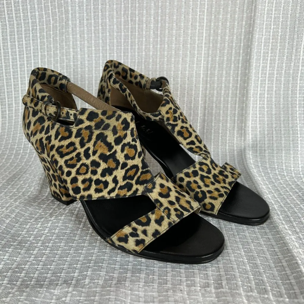 Anyi Lu Sandals 37.5 Nubuck Suede Leopard Open Toe Block Heels Shoes‎ Electra 7 Brown - Image 2