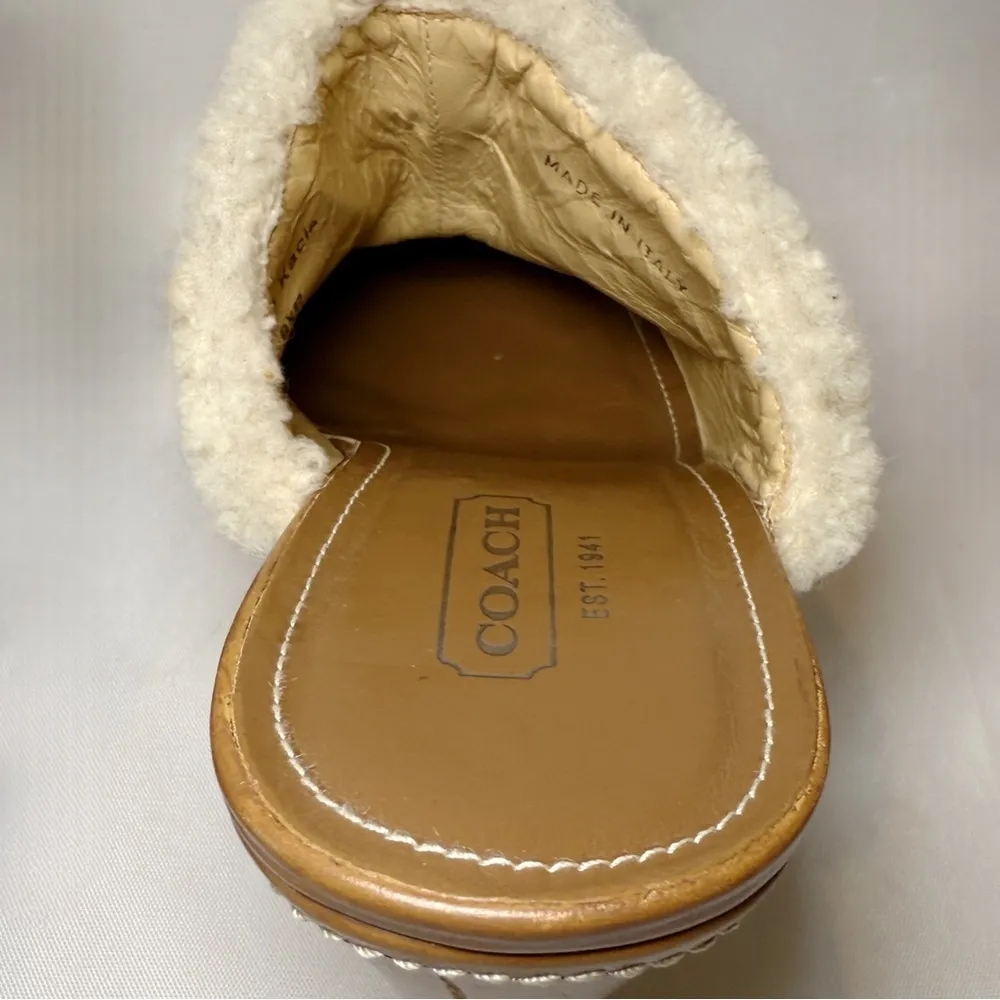 Size 8.5 COACH Kacie Camel/ Suede Slip On High Heel/ Clog - Image 7