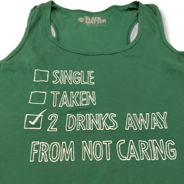 Black Matter Top Size 2X Tank Top Graphic Print "2 Drinks Away From Not Caring" - Image 3
