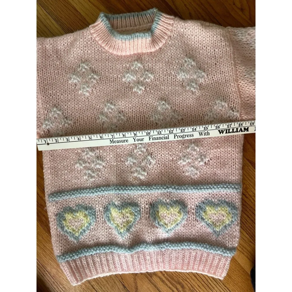 Vintage Women's Pastel Knit Novelty Pink Heart Pullover Sweater Sz M Fairy Kai - Image 4