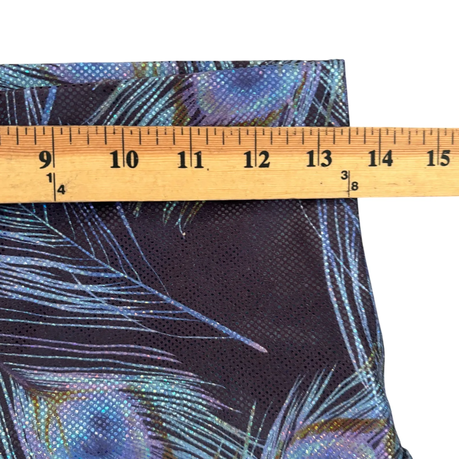 Emily Hsu Peacock Feather Leggings Sz L Blue Activewear Workout Irridescent Size L - Image 2