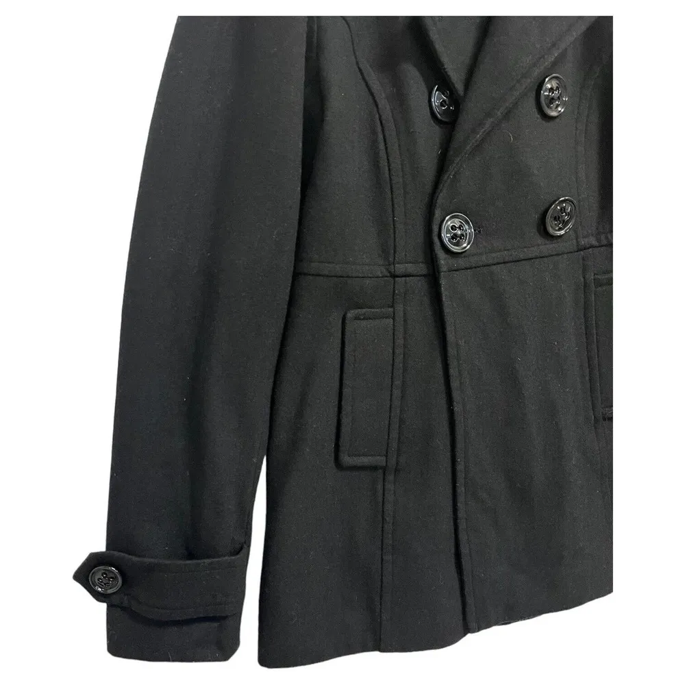 Paper Doll Womens Large Wool Pea Coat Double Breasted Notched Collar Lined Black - Image 2