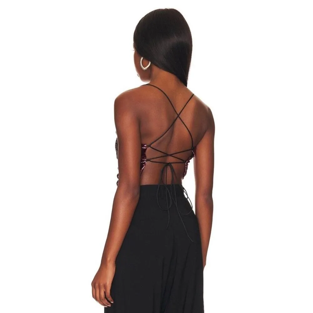L'Academie Palmer Top Strappy Open Back Burgundy size XL - Image 2
