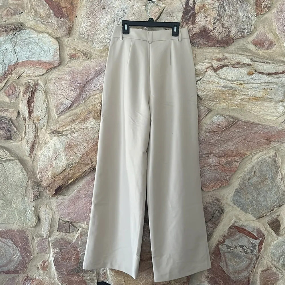 Commense Solid Wide Leg Pants Without Belt size small Tan - Image 5