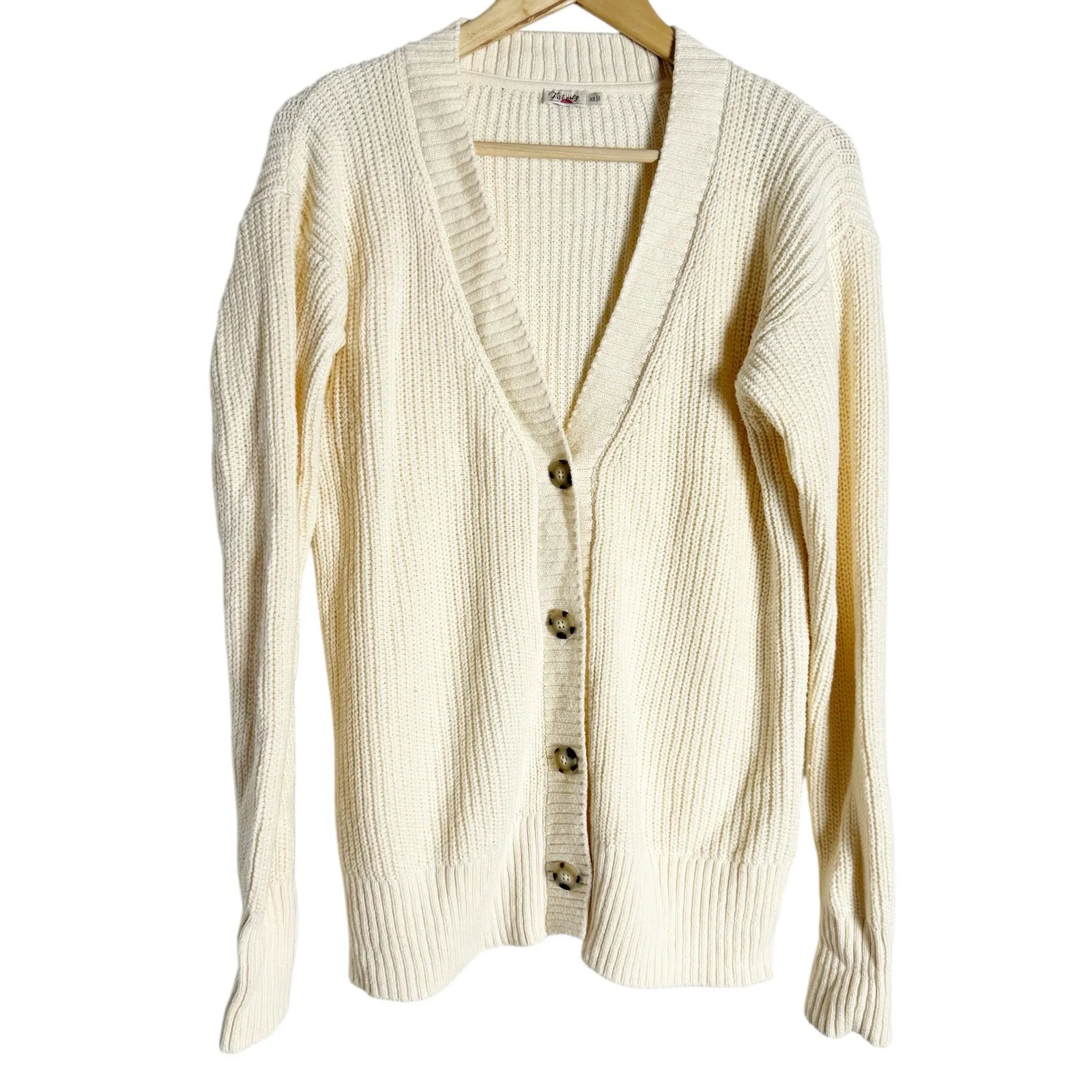 Faherty Cuddle V-Neck Button Front Cream Knit Cardigan Sweater Size XS - Image 3