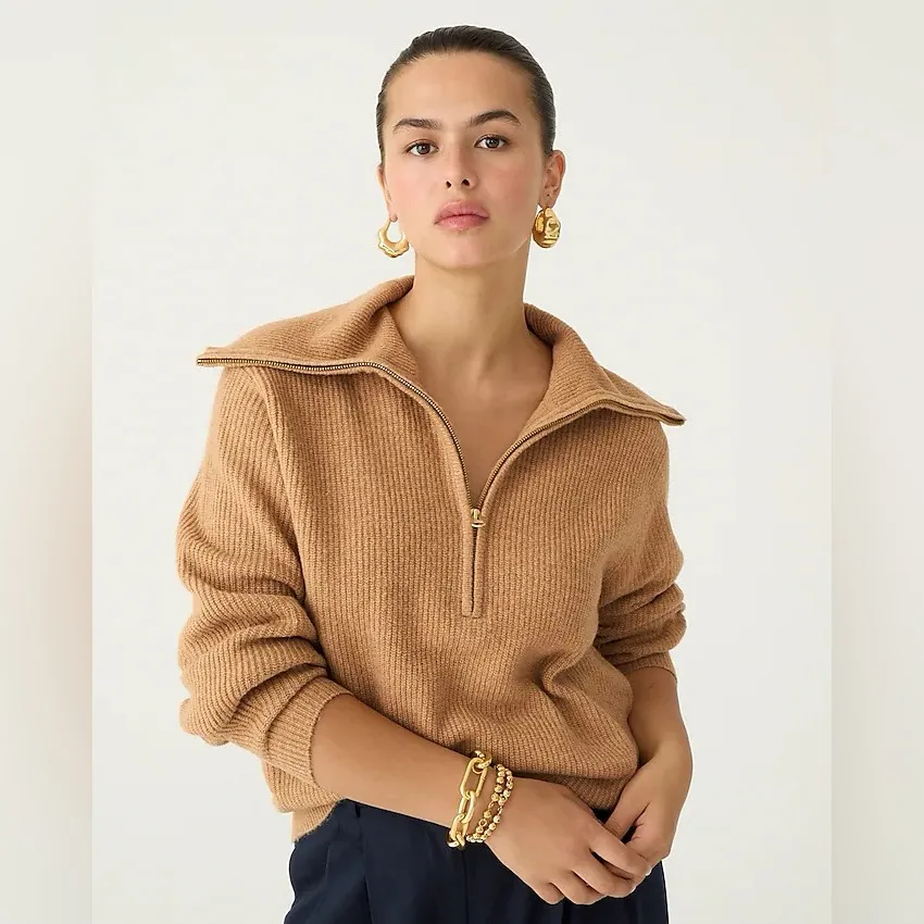J. Crew Italian space-dyed half-zip sweater (Sz L) Golden Sand Wool Cashmere - Image 3