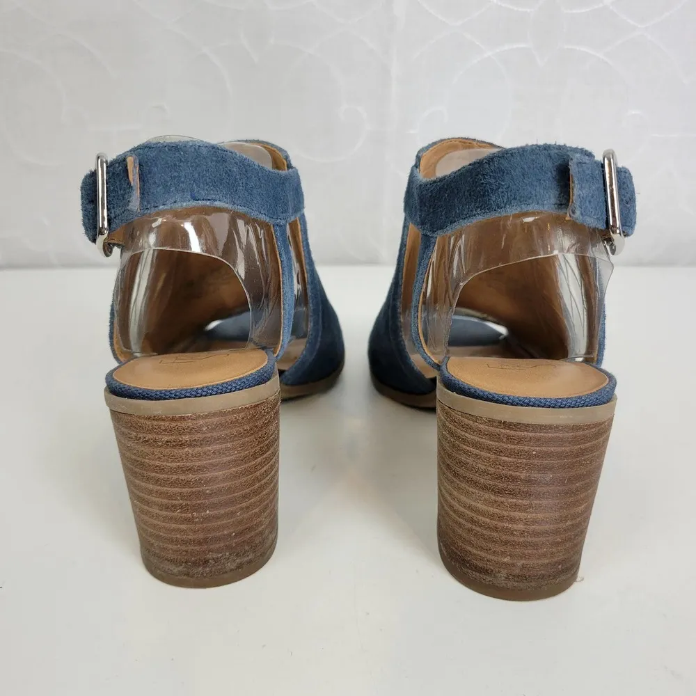 Franco Sarto Harlet Womens Sandals Sz 7.5 Blue Suede Leather Peep Toe Block Heel - Image 79