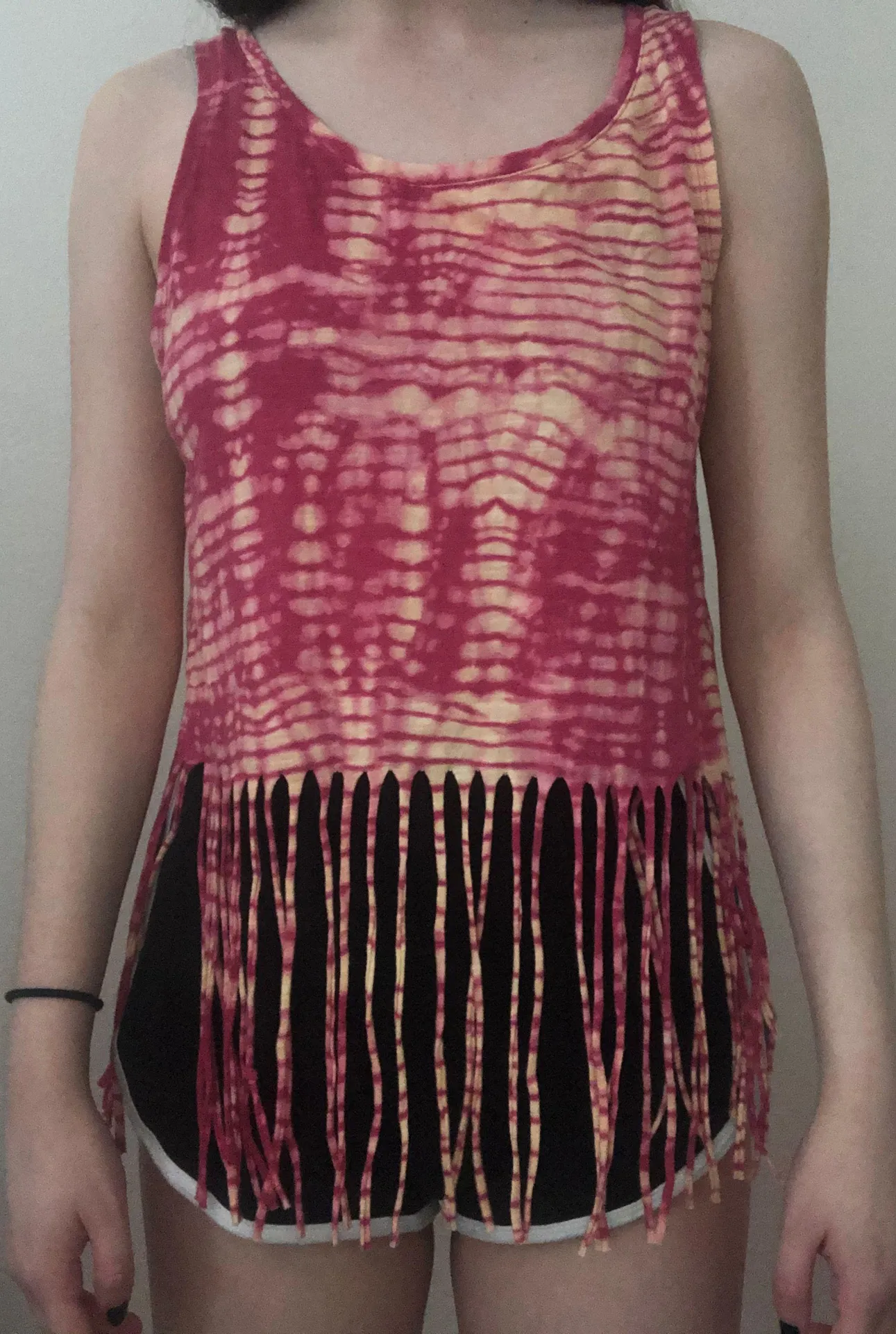 Pink Acid Wash Tie Dye Tank Top Fringe - Image 3