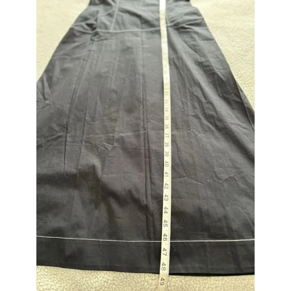 Madewell Jinni Dress Short Puff Sleeve Drop Waist Top Stitching Midi Black Sz 2 - Image 11