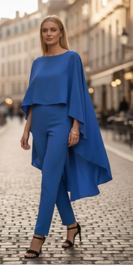 NWT LAUREN RALPH LAUREN Tropic Royal Georgette Cape Jumpsuit SZ - Image 2