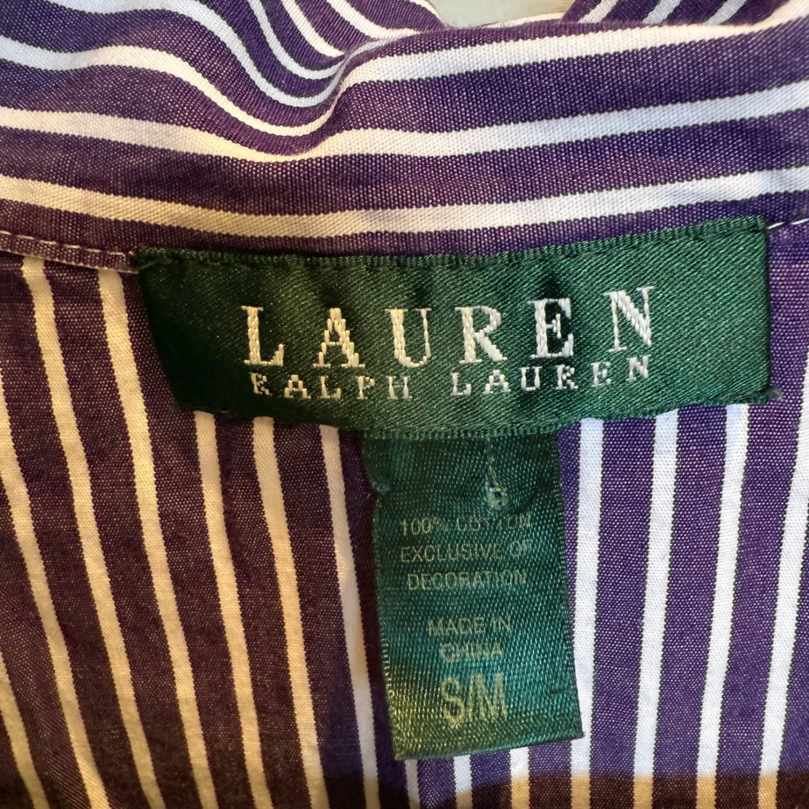 Lauren Ralph Lauren Sleep Shirt S/M Striped Nightgown Pajama Top Crown Logo Blue - Image 4