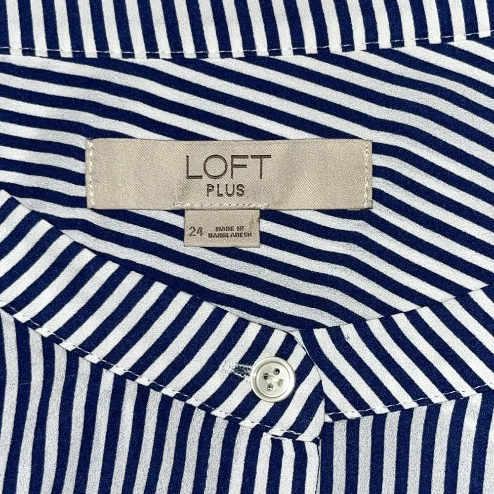 LOFT Ann Taylor Plus Size 24 Blue & White Stripe Button Up Blouse Top - Image 4