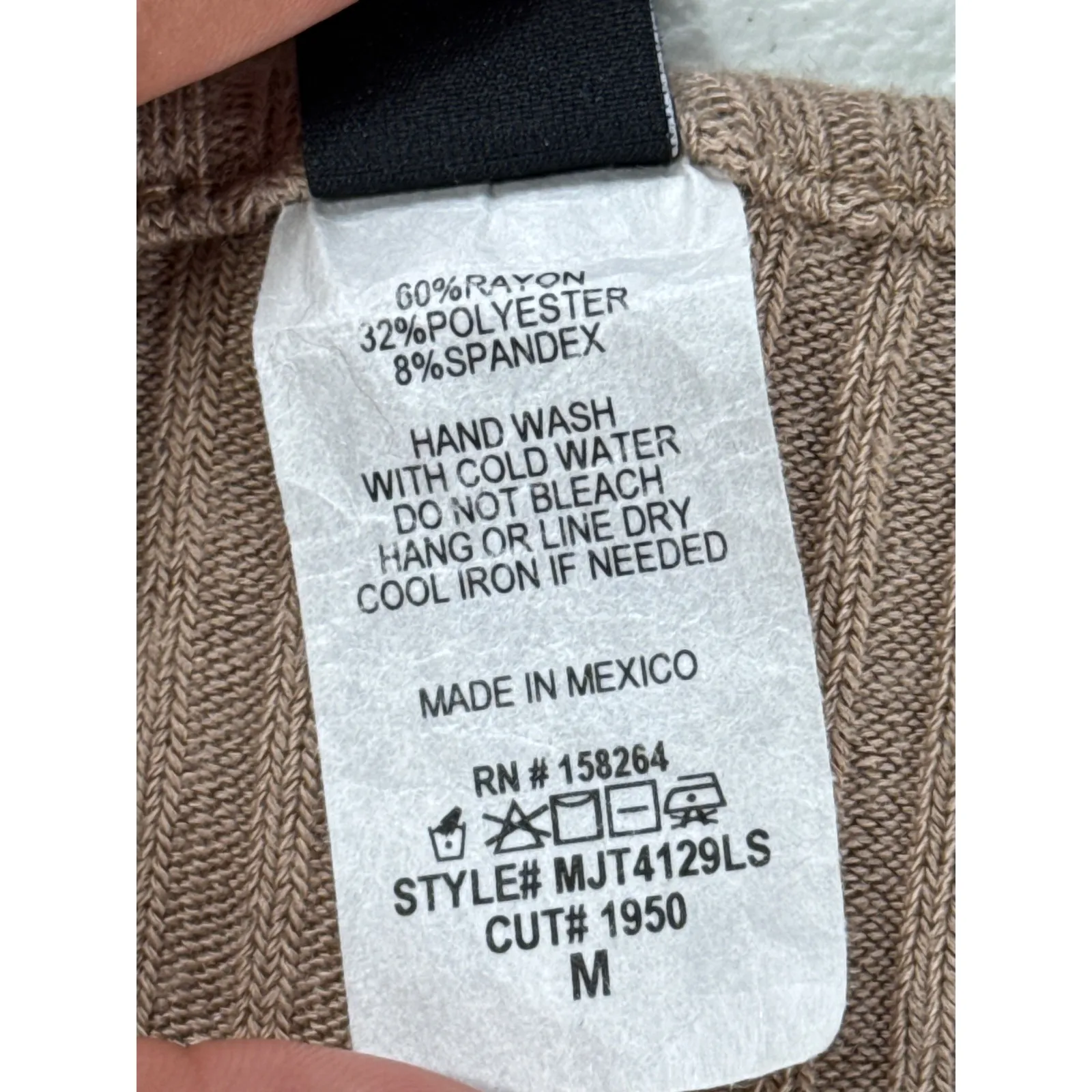 Windsor Wrap Top Ribbed Long Sleeve Tie Front Crop Top Beige Size M‎ - Image 5