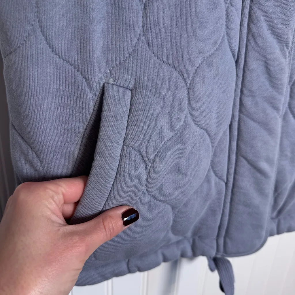 CALIA Quilted Blue Full Zip 100% Cotton Vest Fleece Neckline Women’s Size XS - Image 3