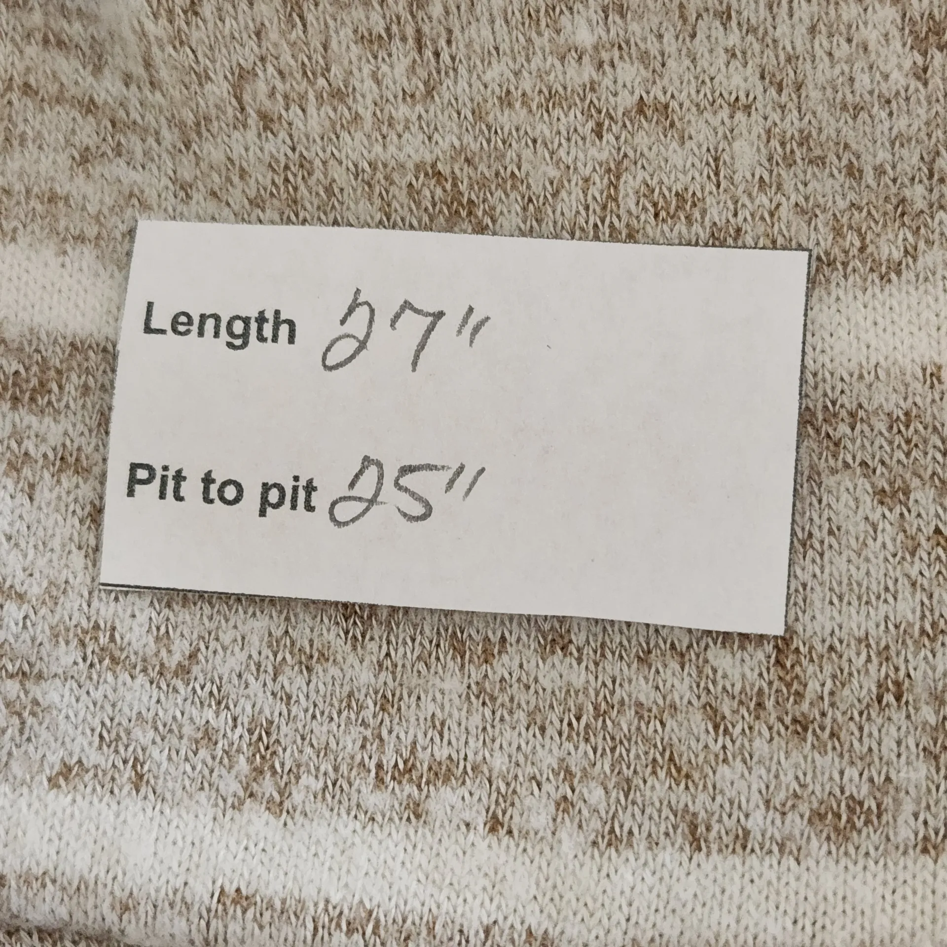 Ruby. Rd. Khaki and White Striped Cowl Neck Sweater Size XL Stripe Knit Sweater Tan - Image 2