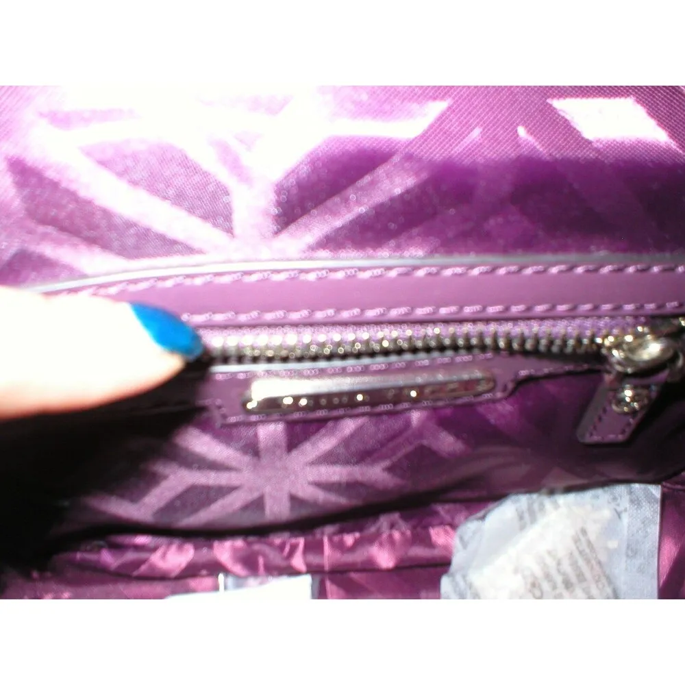 New NWT Trina Turk Designer Handbag Red Purple Tan Leather Flap Silver Womens - Image 9