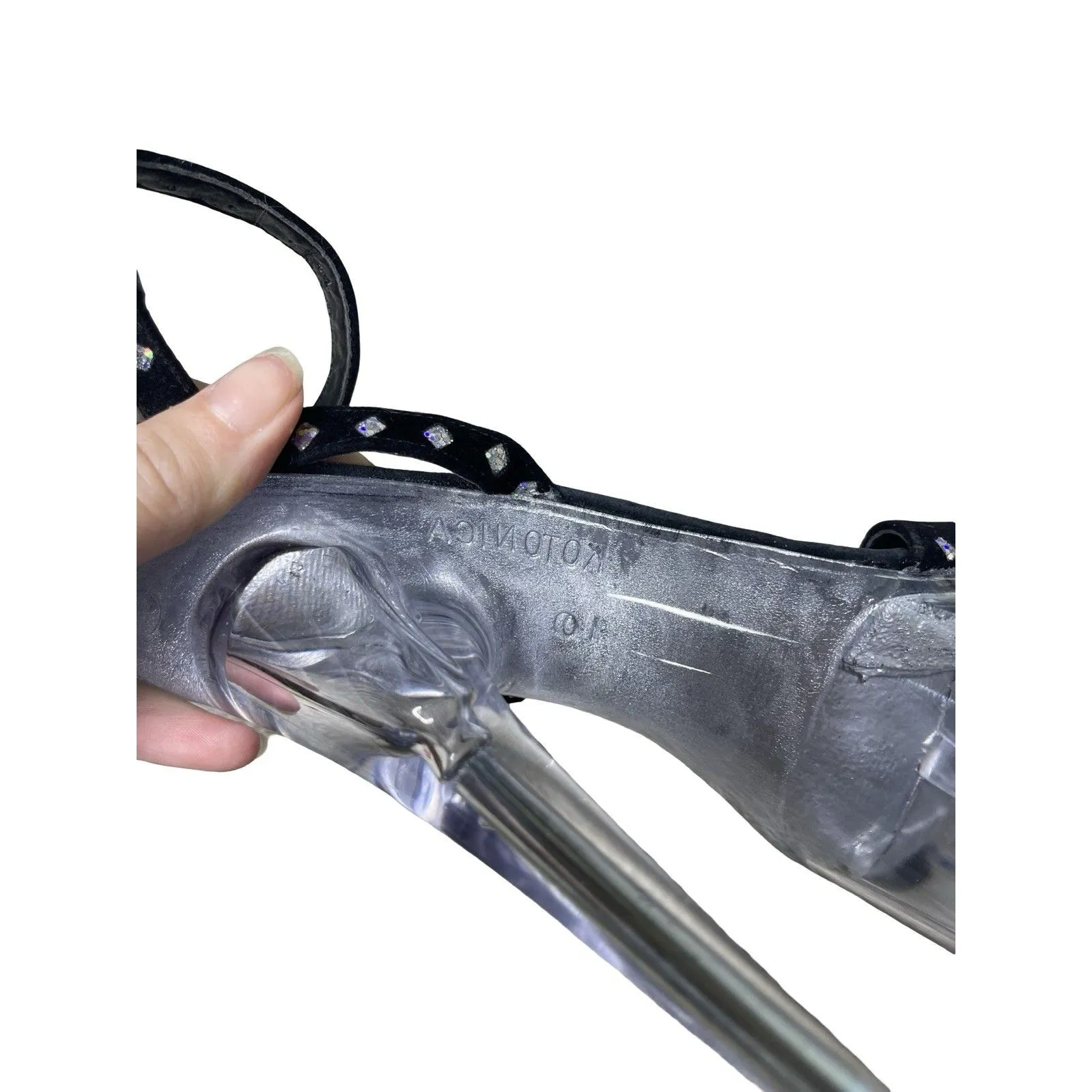 Lucious Stripper Pole Dancer Black Glitter Heel 3 Clear Platform Shoes Size 6 - Image 6