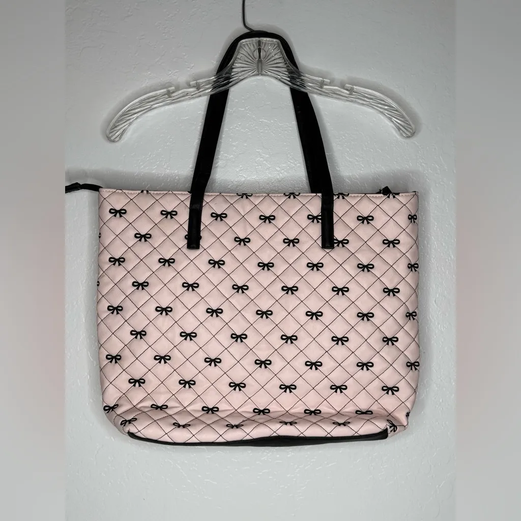 Luv‎ Betsey By Betsey Johnson Pink Black Large Bag Bows Tote Quilted Y2K Quirky - Image 2