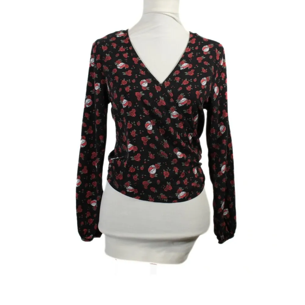 Grateful Dead Wrap Blouse Junk Food M – Rose & Stealie Logo, Boho Rock Vibe Black Size M - Image 2