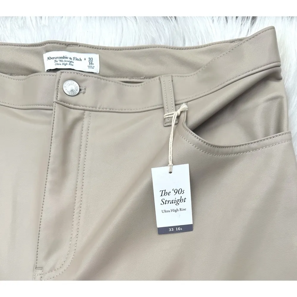 NWT Abercrombie Tan Vegan Leather 90’s Straight Leg Jeans - Image 7