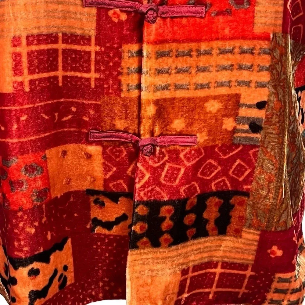Coldwater Creek Velvet Patchwork Silk Blend Vest Asian Mandarin Women Size Large - Image 5