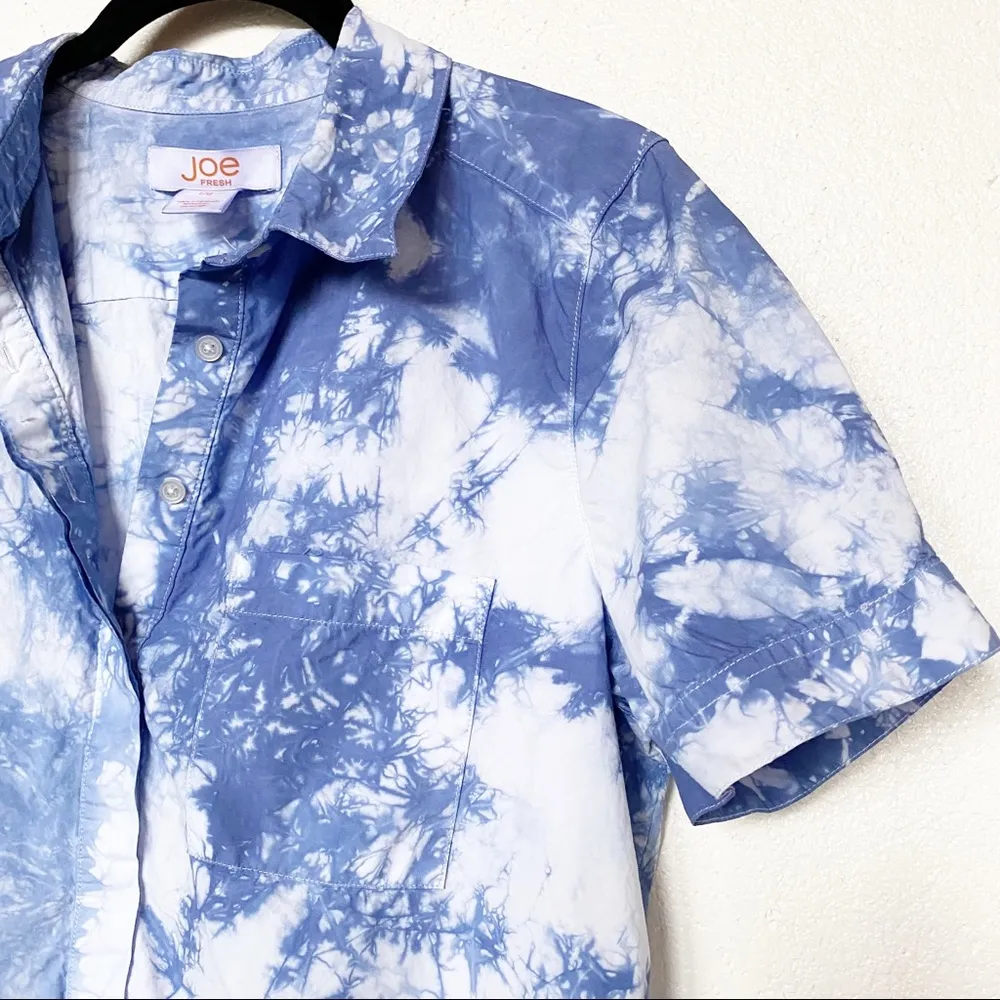 Joe Fresh Blue White Tie Dye Popover Blouse Size Large - Image 2