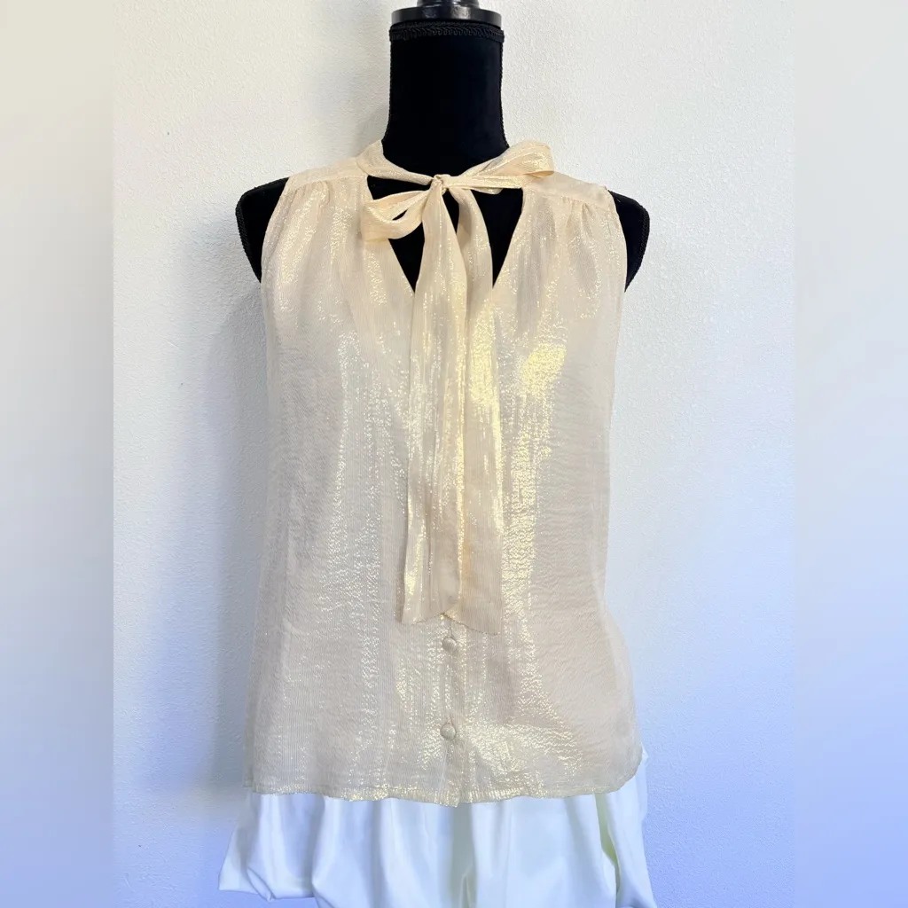 100% Silk Shimmering Cream Blouse - Image 2