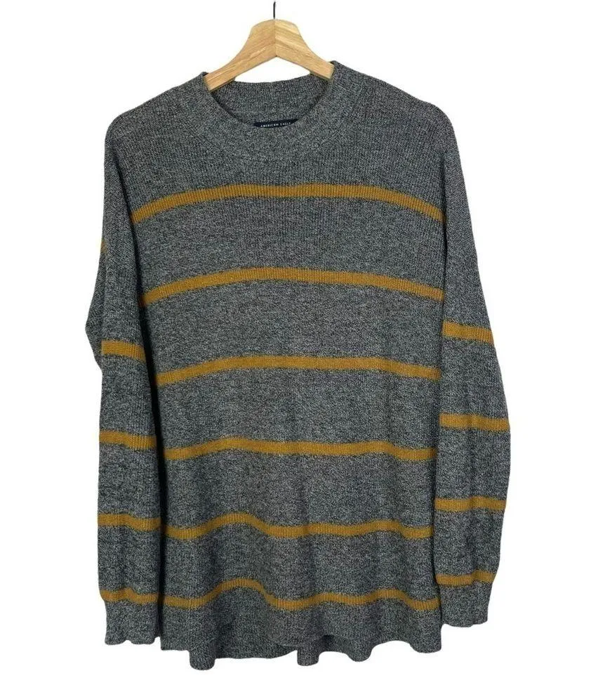 American Eagle AEO Gray & Yellow Knit Stripe Long Sleeve S - Image 2
