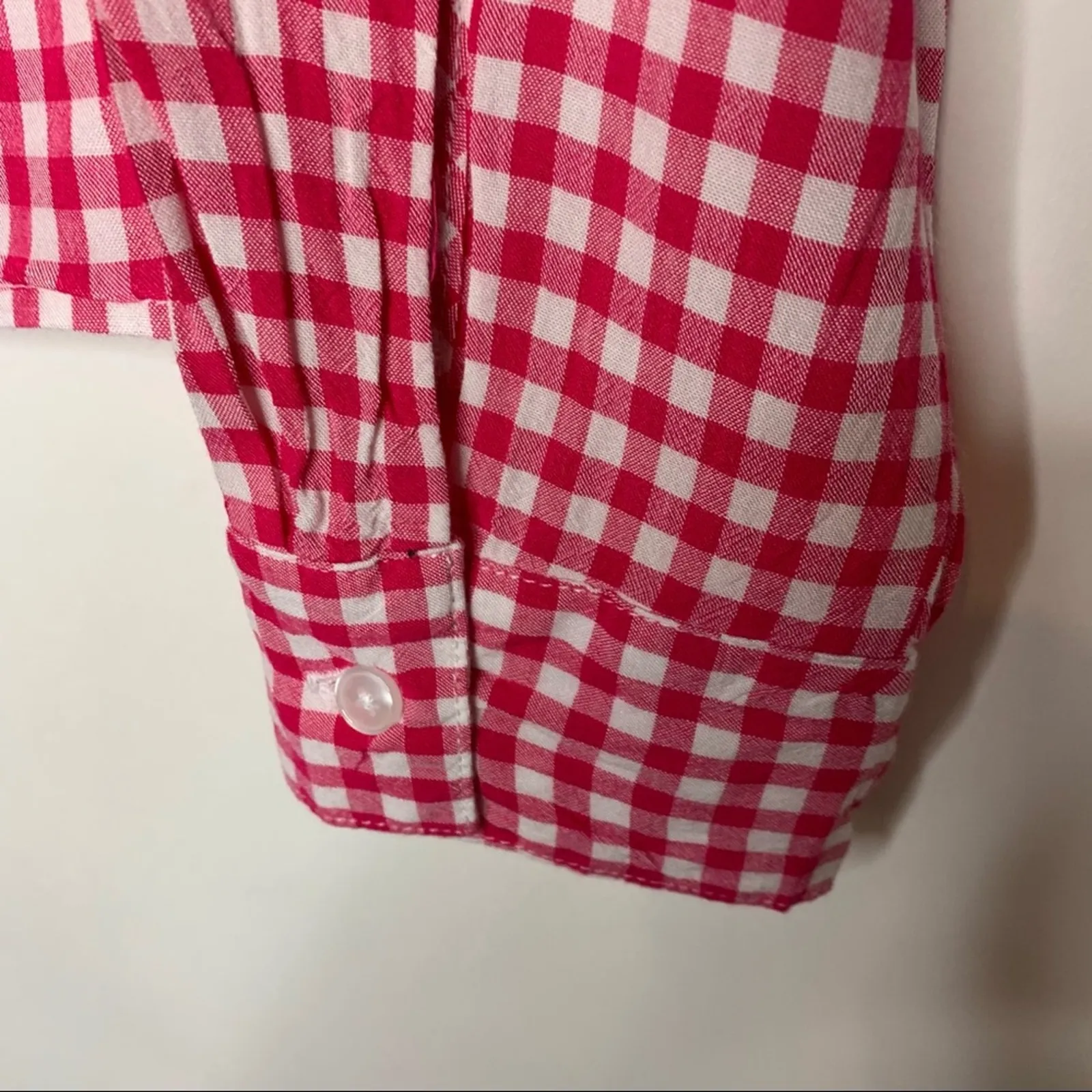 Jones NY Pink Gingham Cropped Shirt Sz Medium Western Preppy - Image 8
